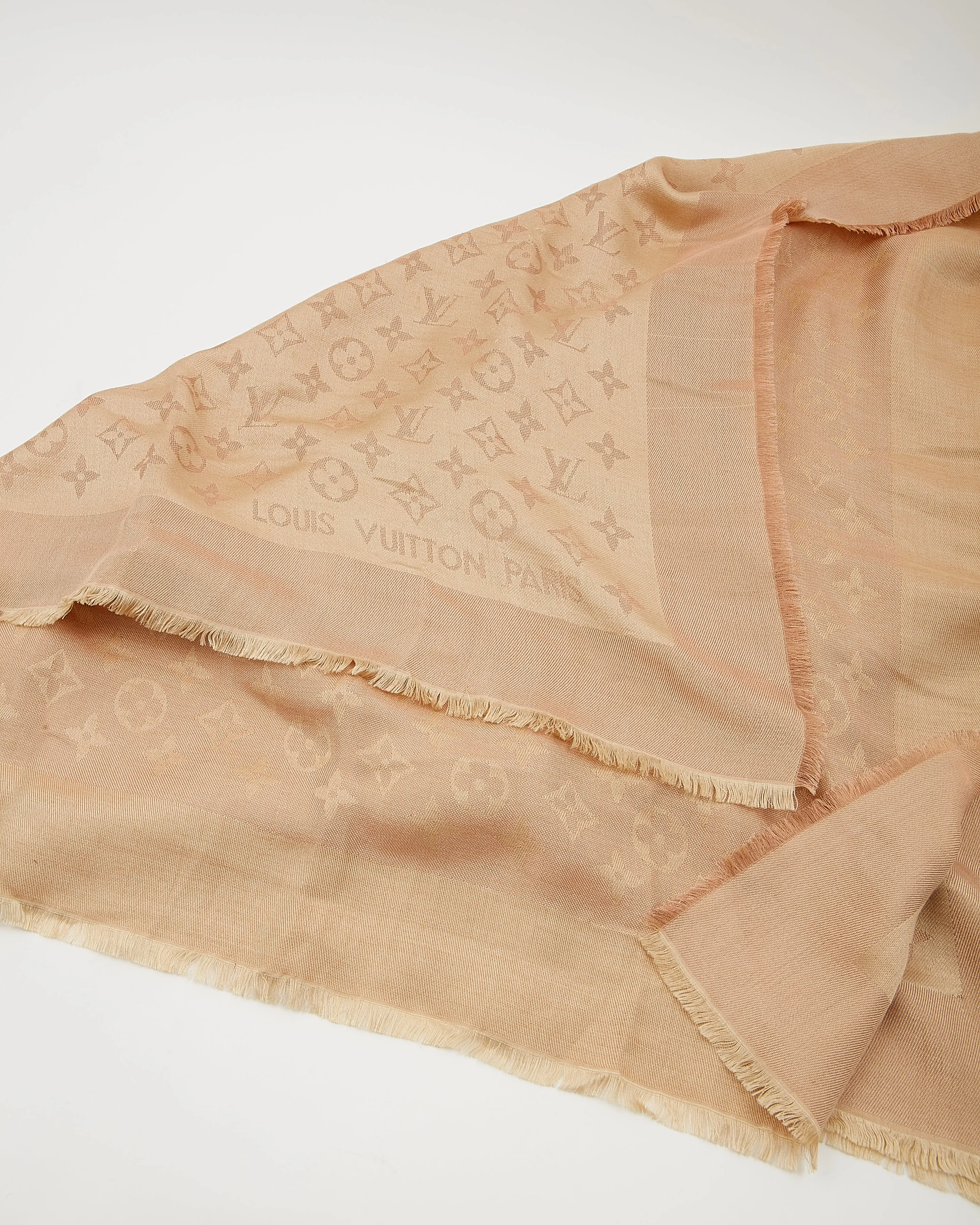 Louis Vuitton Beige Metallic Monogram Silk/Wool Scarf