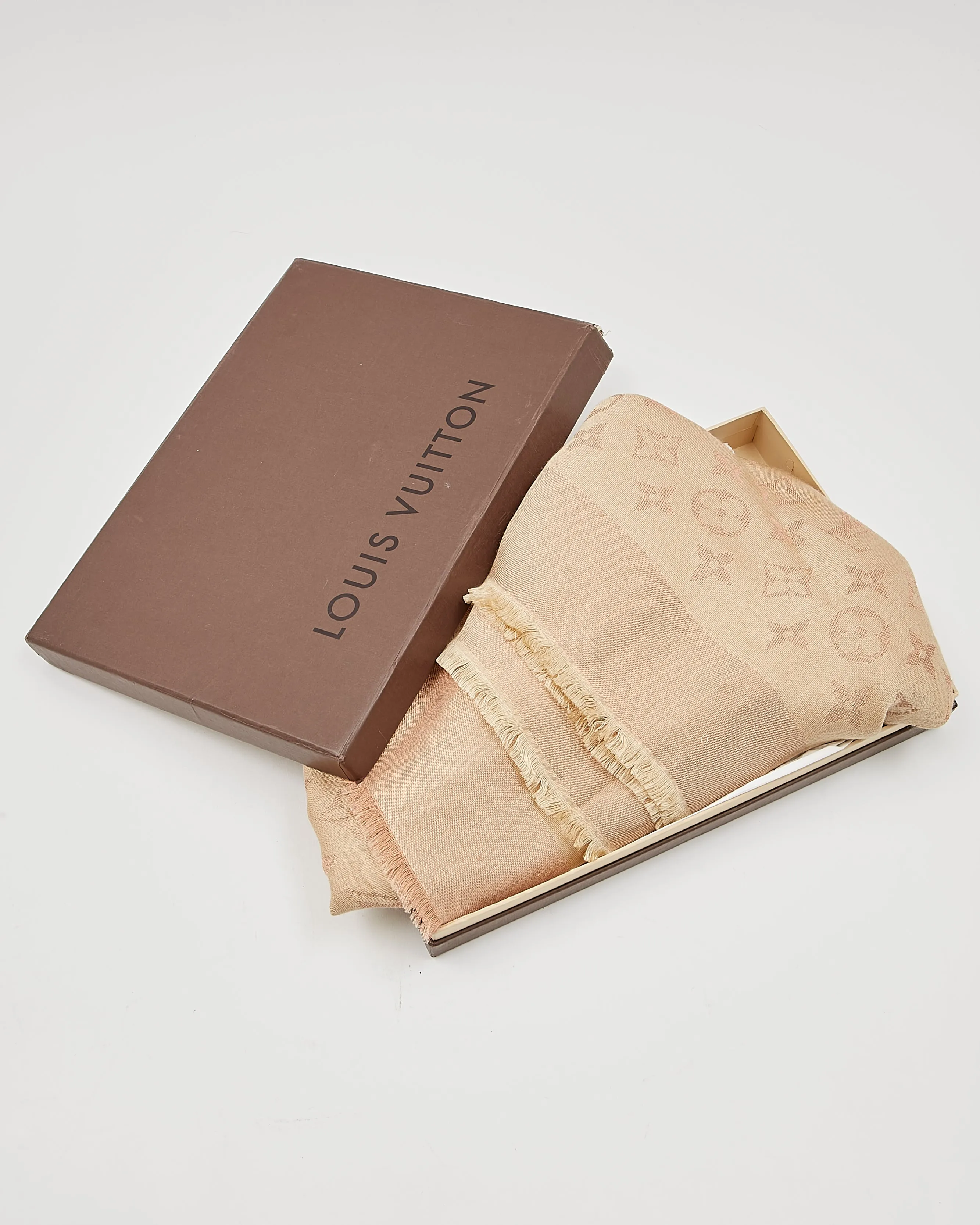 Louis Vuitton Beige Metallic Monogram Silk/Wool Scarf