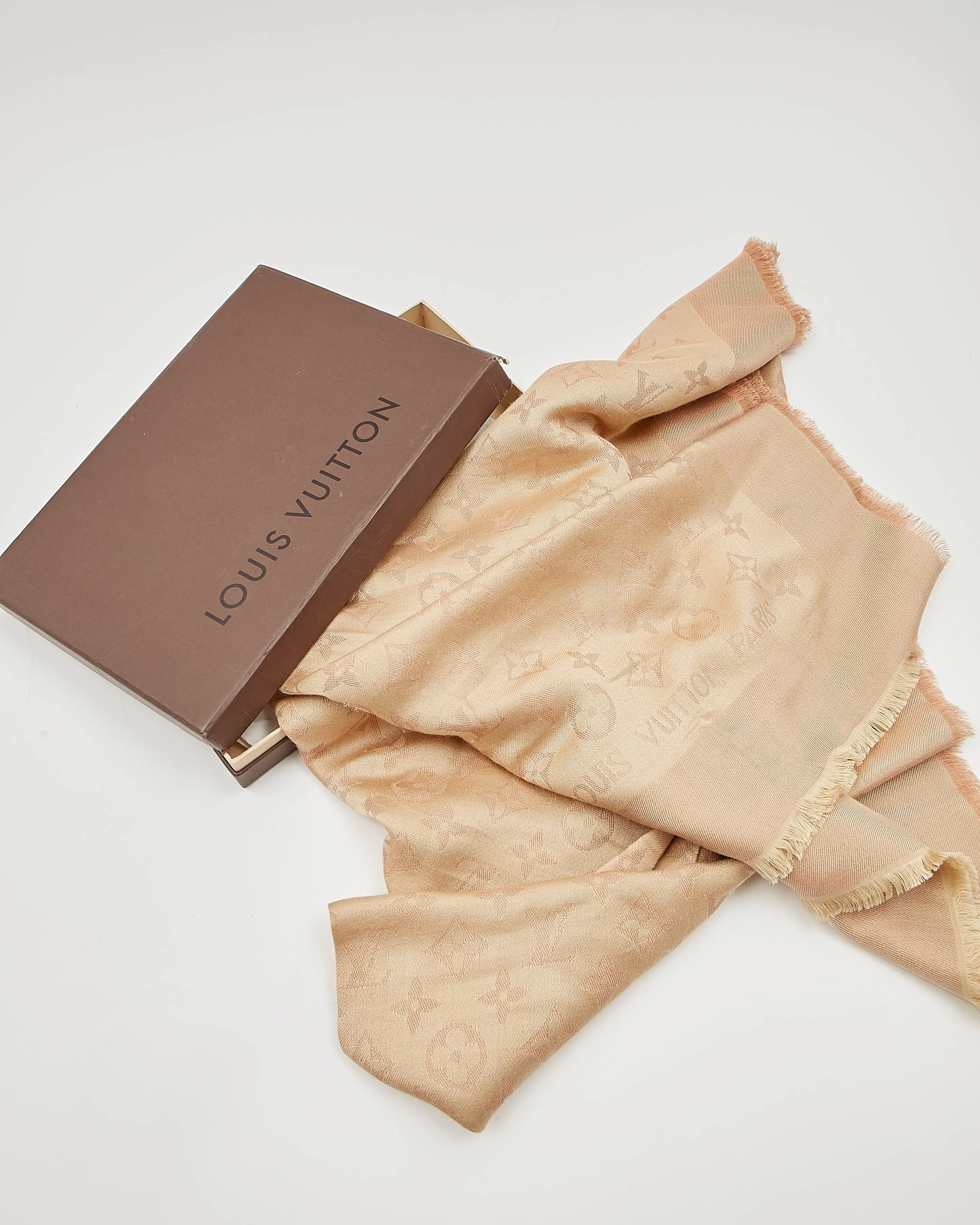 Louis Vuitton Beige Metallic Monogram Silk/Wool Scarf