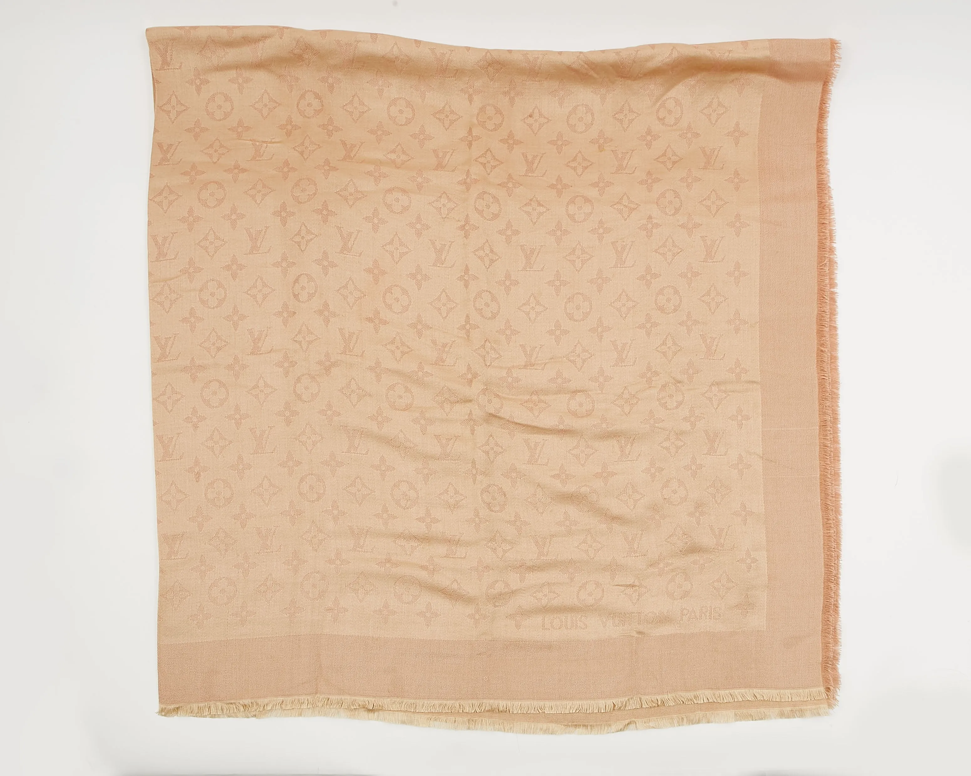 Louis Vuitton Beige Metallic Monogram Silk/Wool Scarf