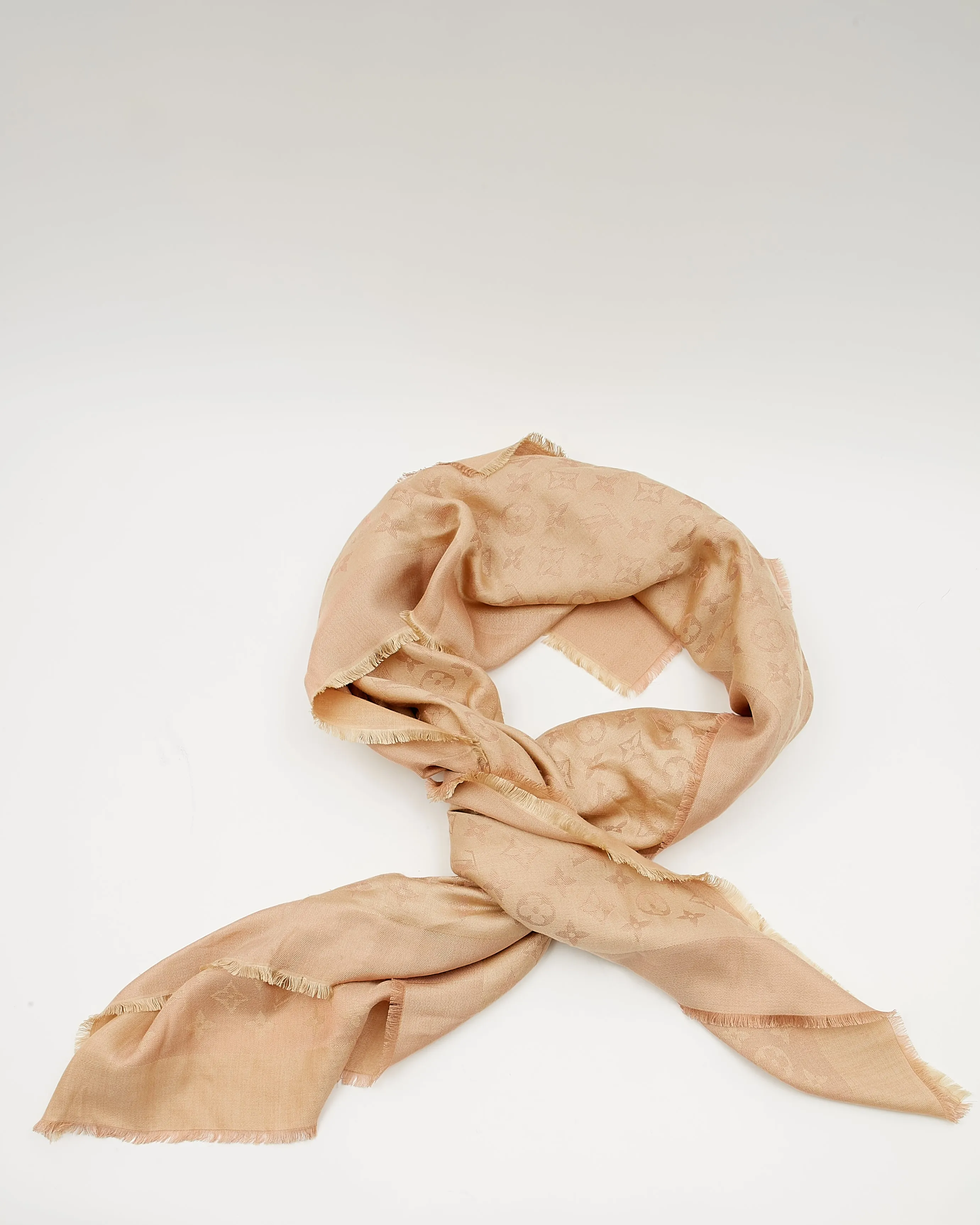 Louis Vuitton Beige Metallic Monogram Silk/Wool Scarf