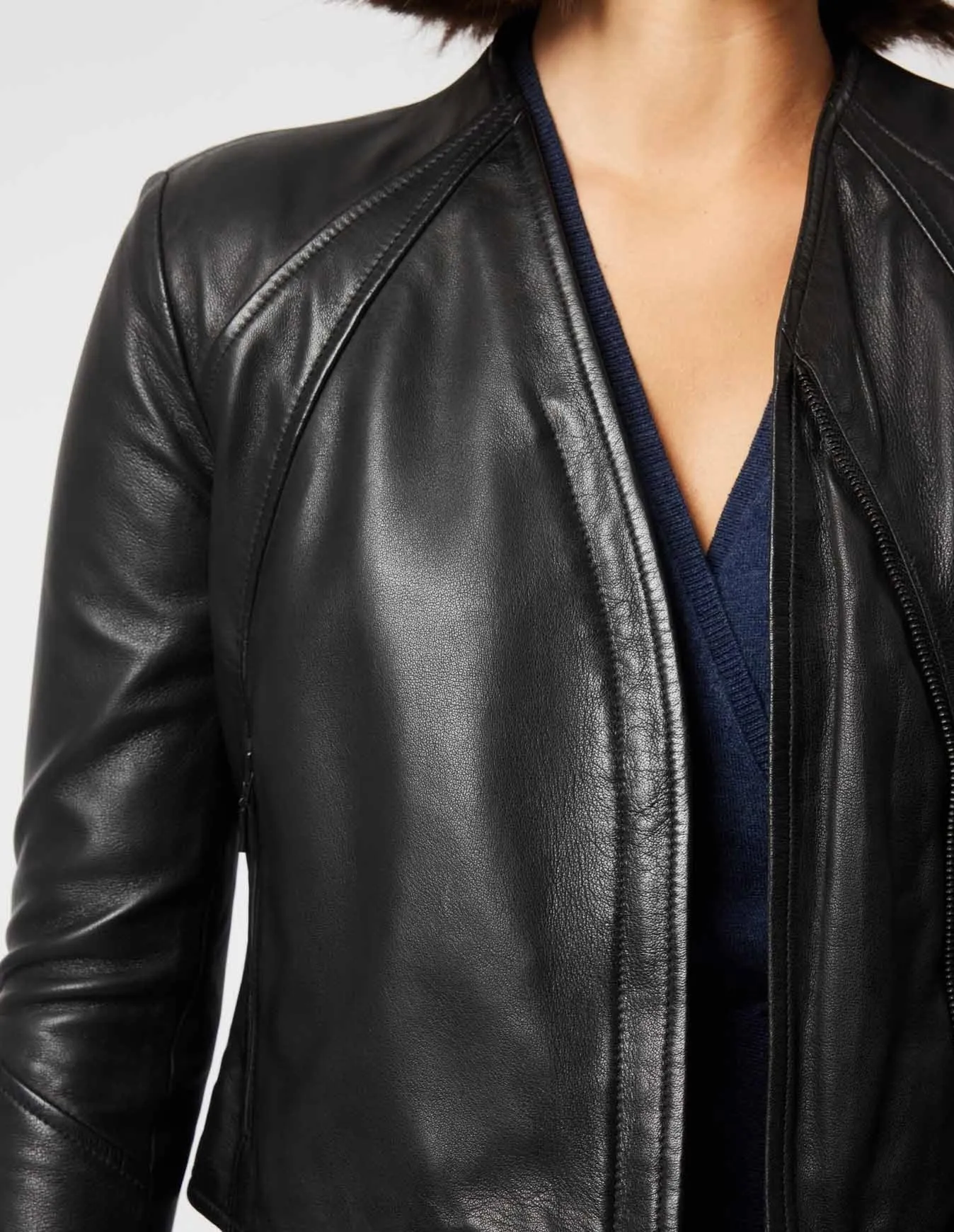 Mahal Panel Detail Leather Jacket BLACK