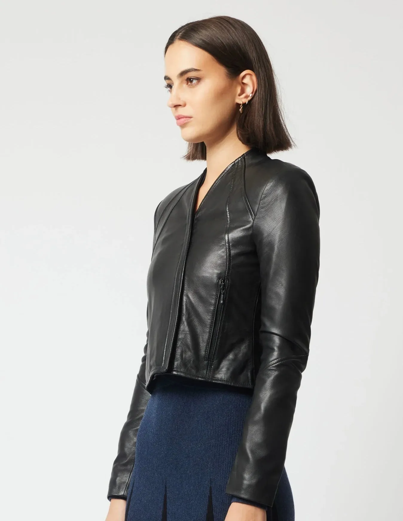 Mahal Panel Detail Leather Jacket BLACK