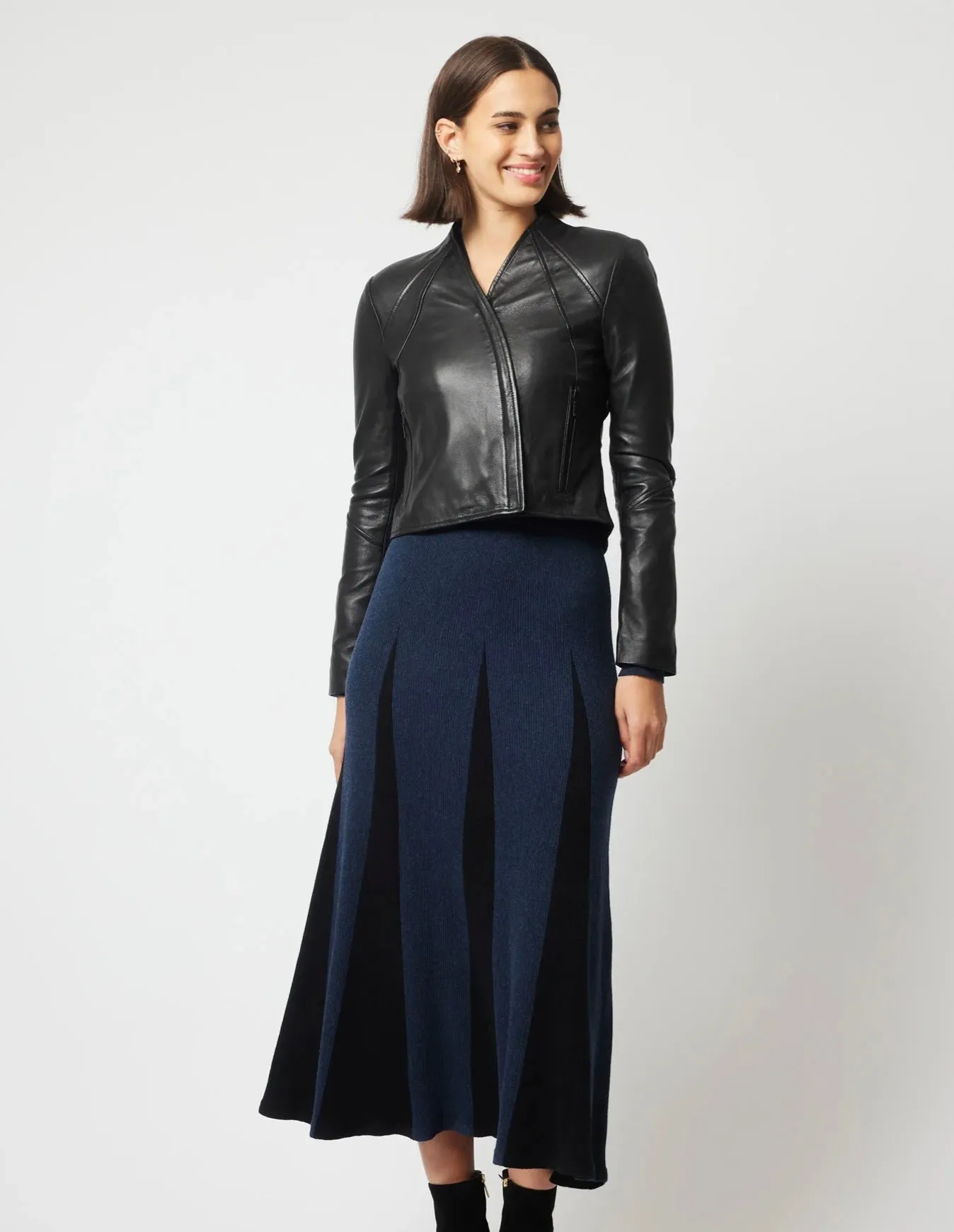 Mahal Panel Detail Leather Jacket BLACK