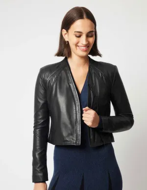 Mahal Panel Detail Leather Jacket BLACK