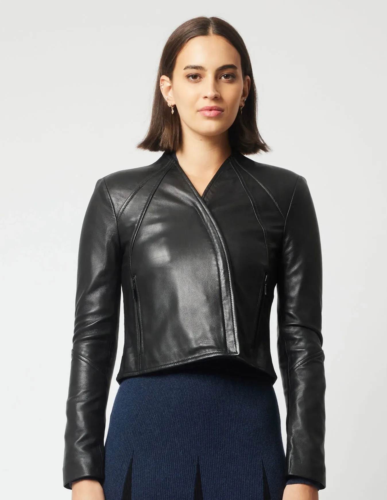 Mahal Panel Detail Leather Jacket BLACK