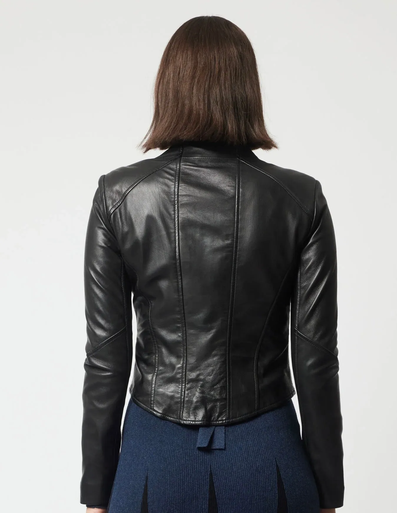 Mahal Panel Detail Leather Jacket BLACK