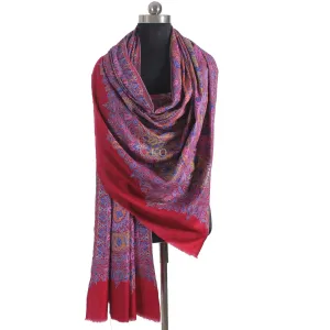 Maroon Base Zari and sozni Embroidered Jamawar Pashmina Shawl