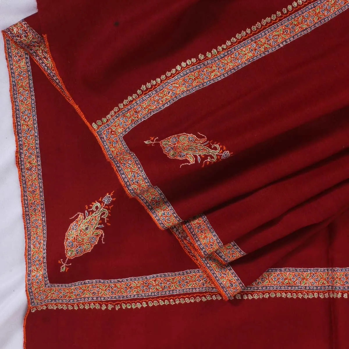 Maroon Base Zari and sozni Embroidered Jamawar Pashmina Shawl