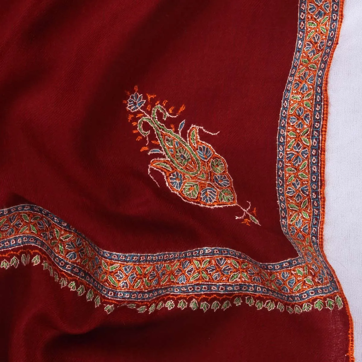 Maroon Base Zari and sozni Embroidered Jamawar Pashmina Shawl