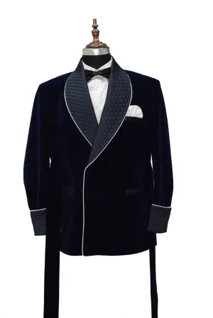 Mens Navy Blue Smoking Jackets Designer Luxury Party Wear Quilted Coats