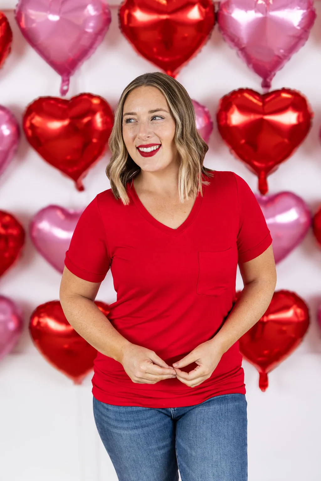 Michelle Mae Red Sophie Pocket Tee