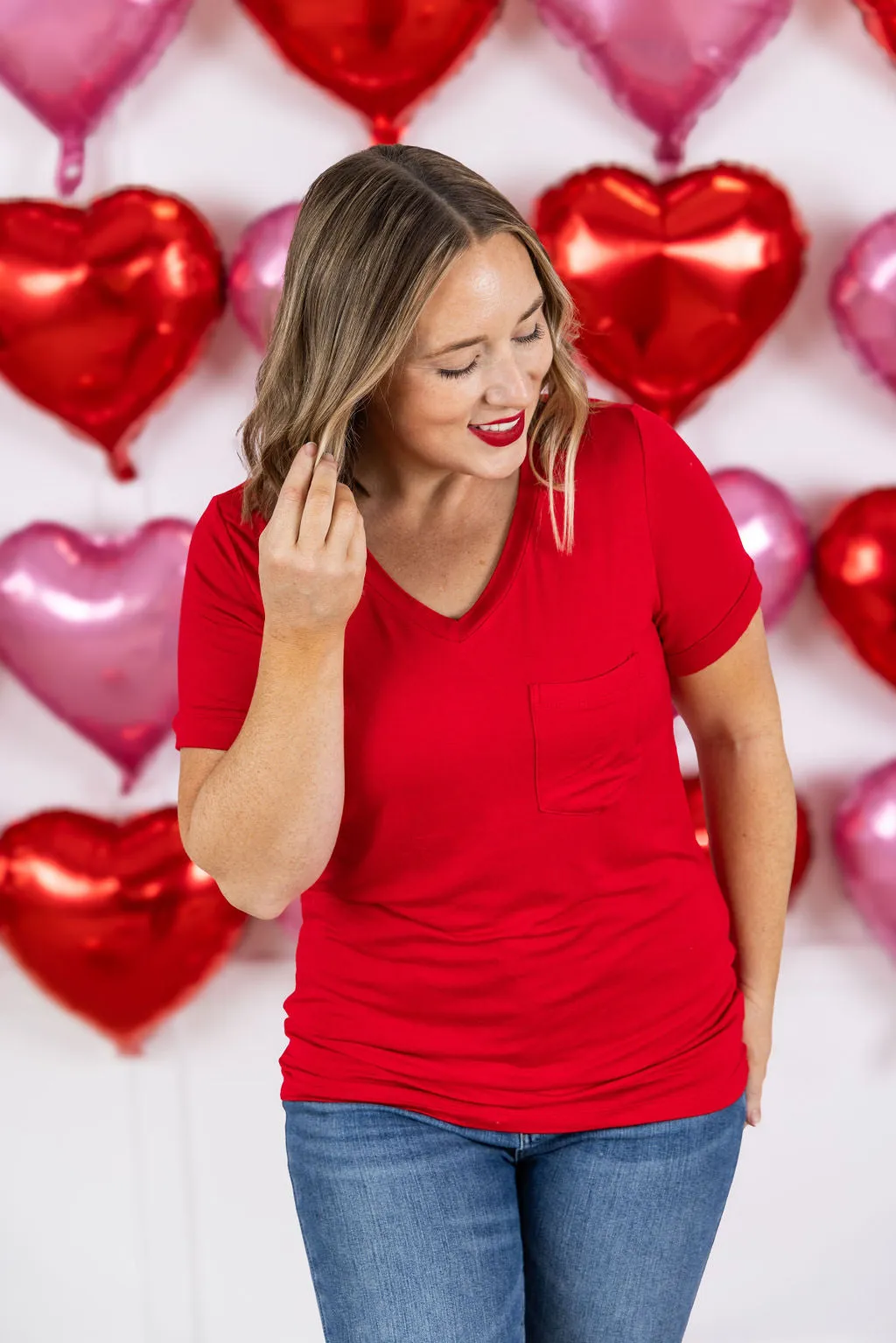 Michelle Mae Red Sophie Pocket Tee
