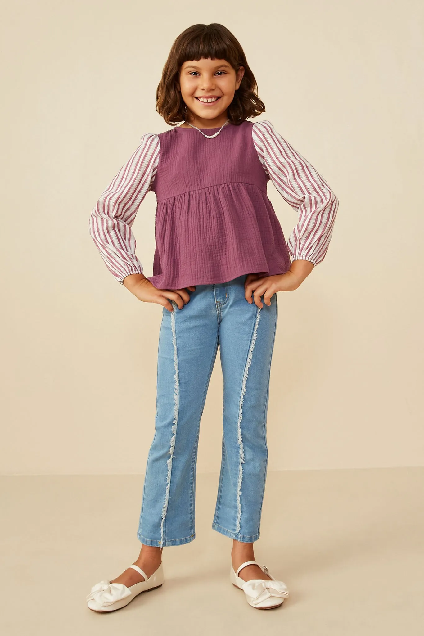 Mix Media Contrast Sleeve Gauze Top