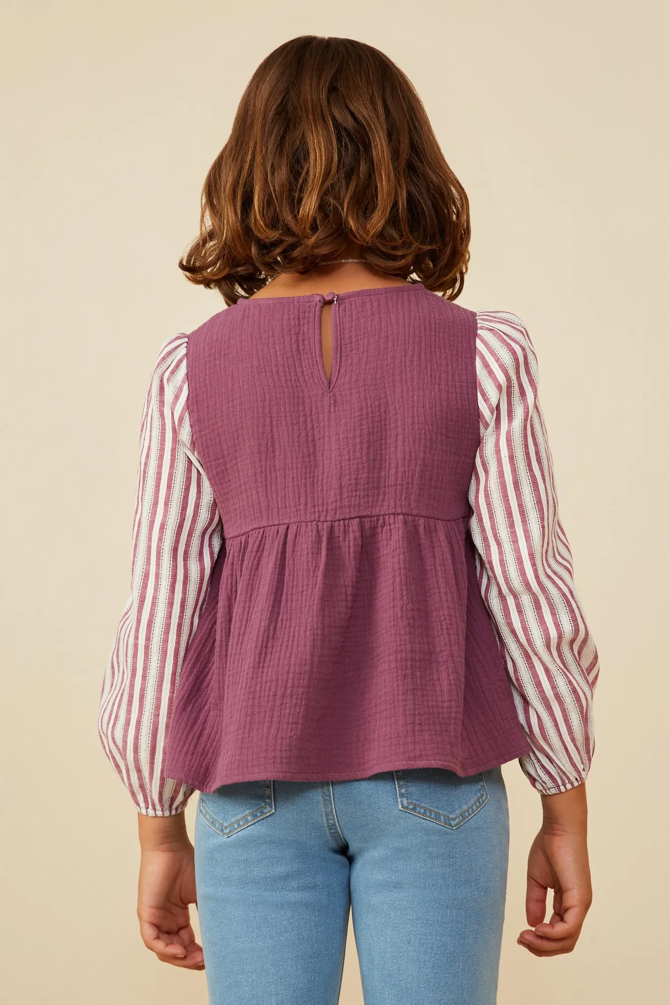 Mix Media Contrast Sleeve Gauze Top