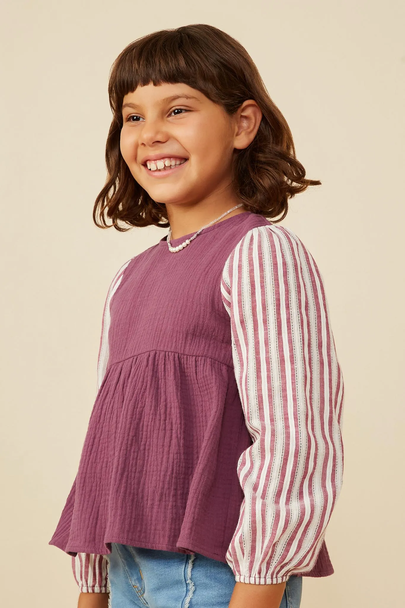 Mix Media Contrast Sleeve Gauze Top
