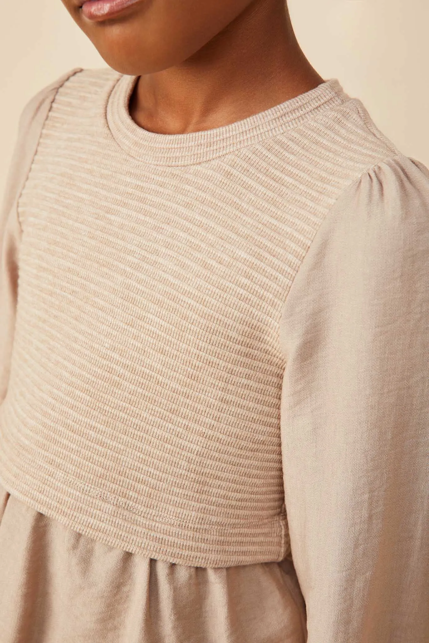 Mix Media Ribbed Knit Twofer Top