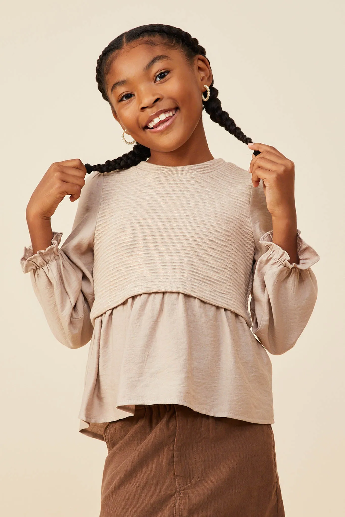 Mix Media Ribbed Knit Twofer Top