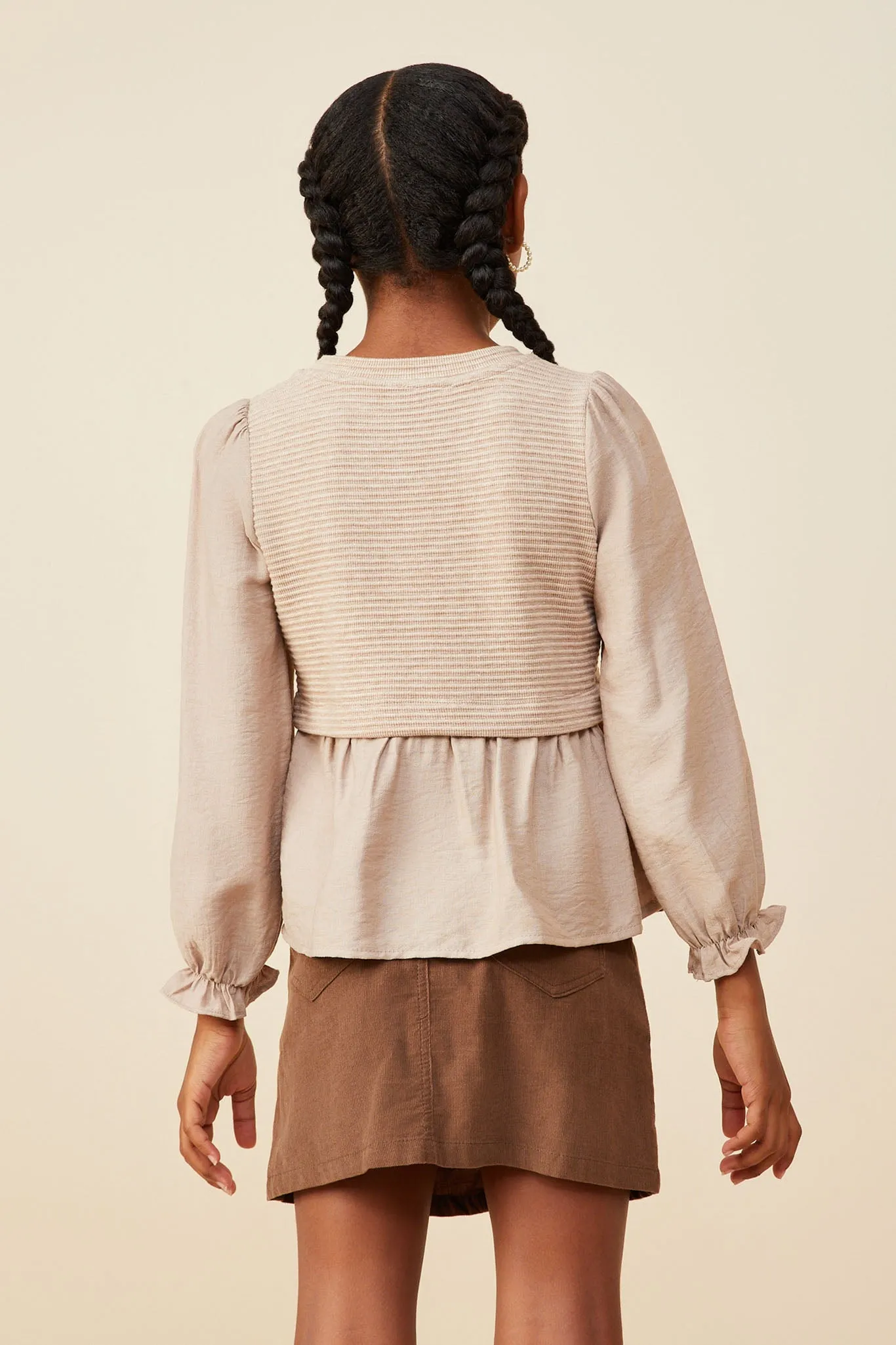 Mix Media Ribbed Knit Twofer Top