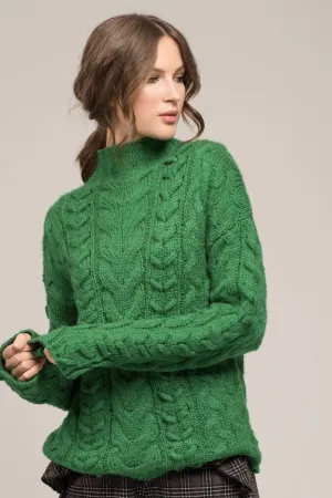 MOON RIVER High Neck Cable Knit Sweater
