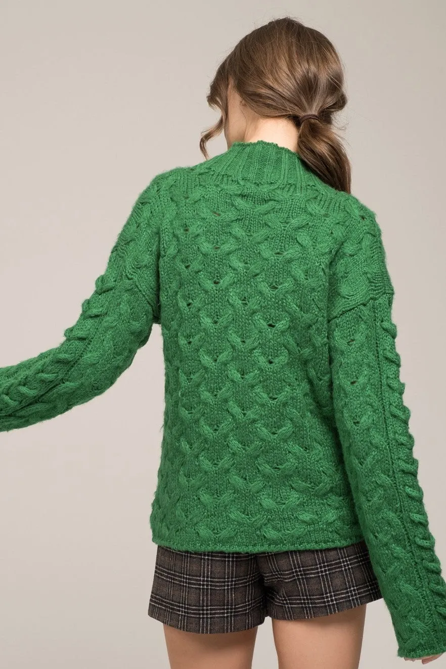 MOON RIVER High Neck Cable Knit Sweater