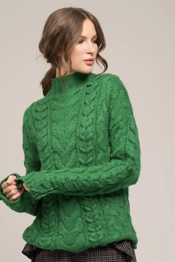 MOON RIVER High Neck Cable Knit Sweater