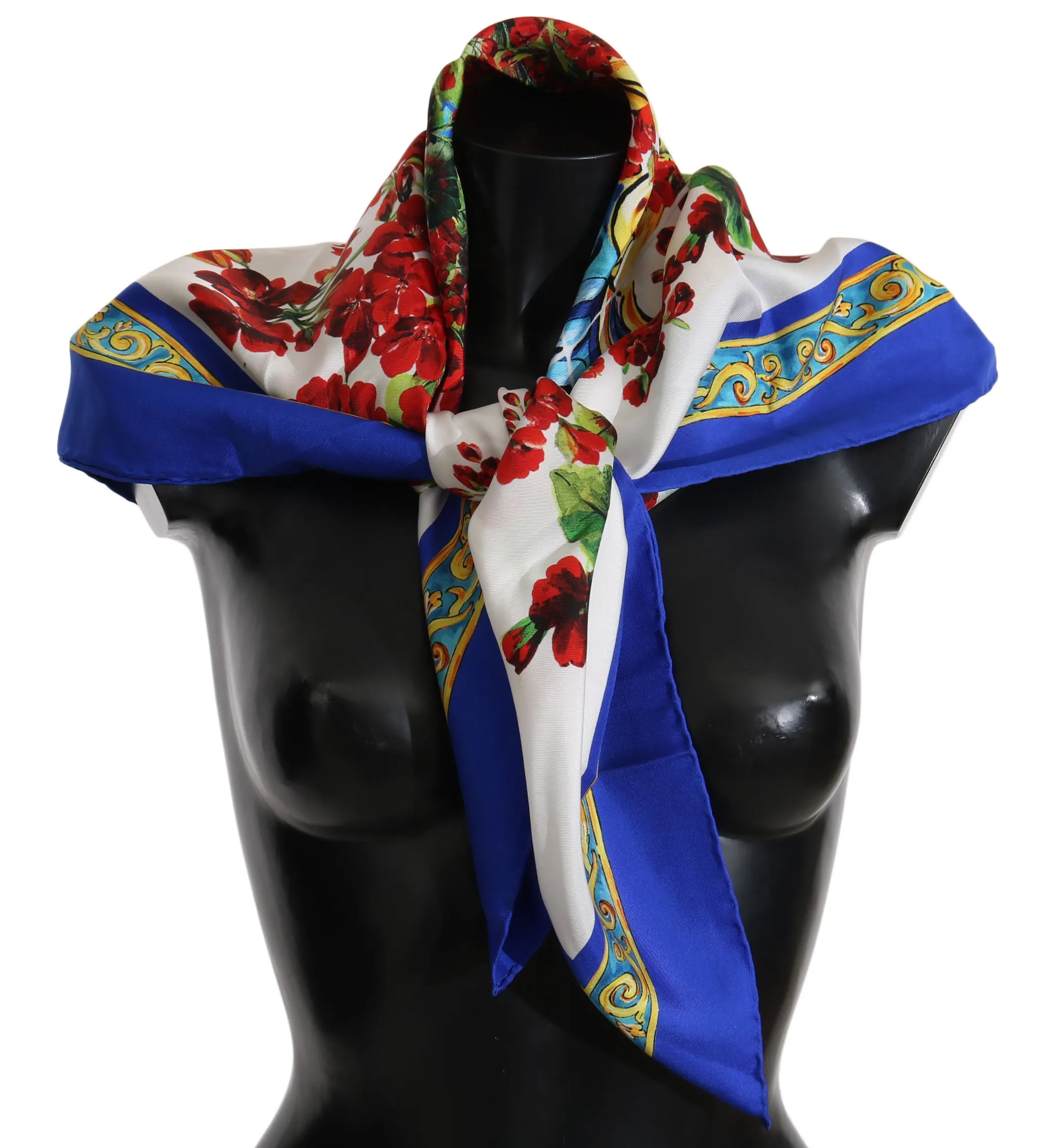 Multicolor Floral Majolica Silk Square Scarf