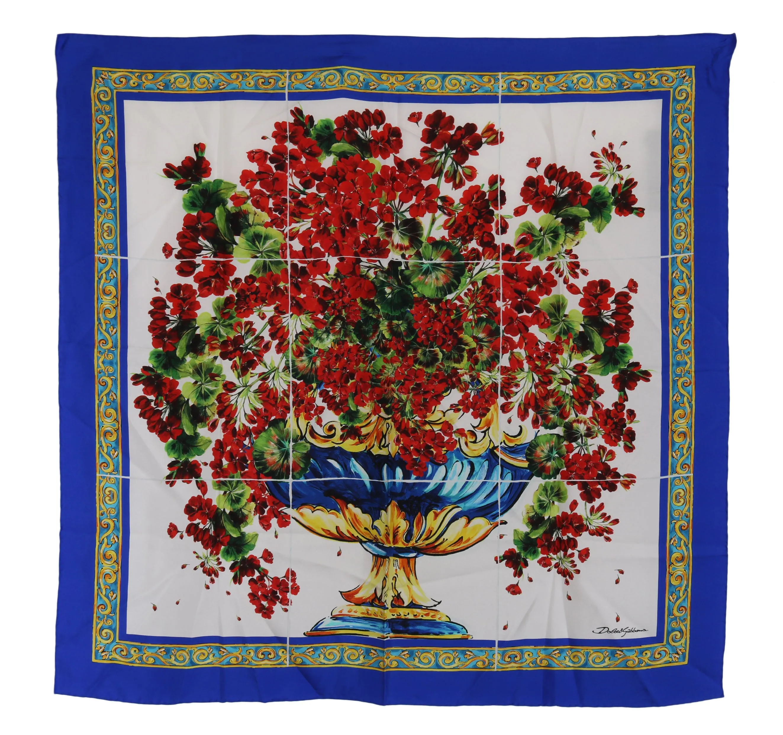 Multicolor Floral Majolica Silk Square Scarf