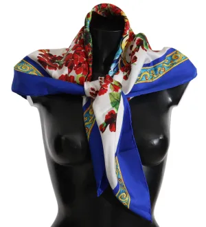 Multicolor Floral Majolica Silk Square Scarf