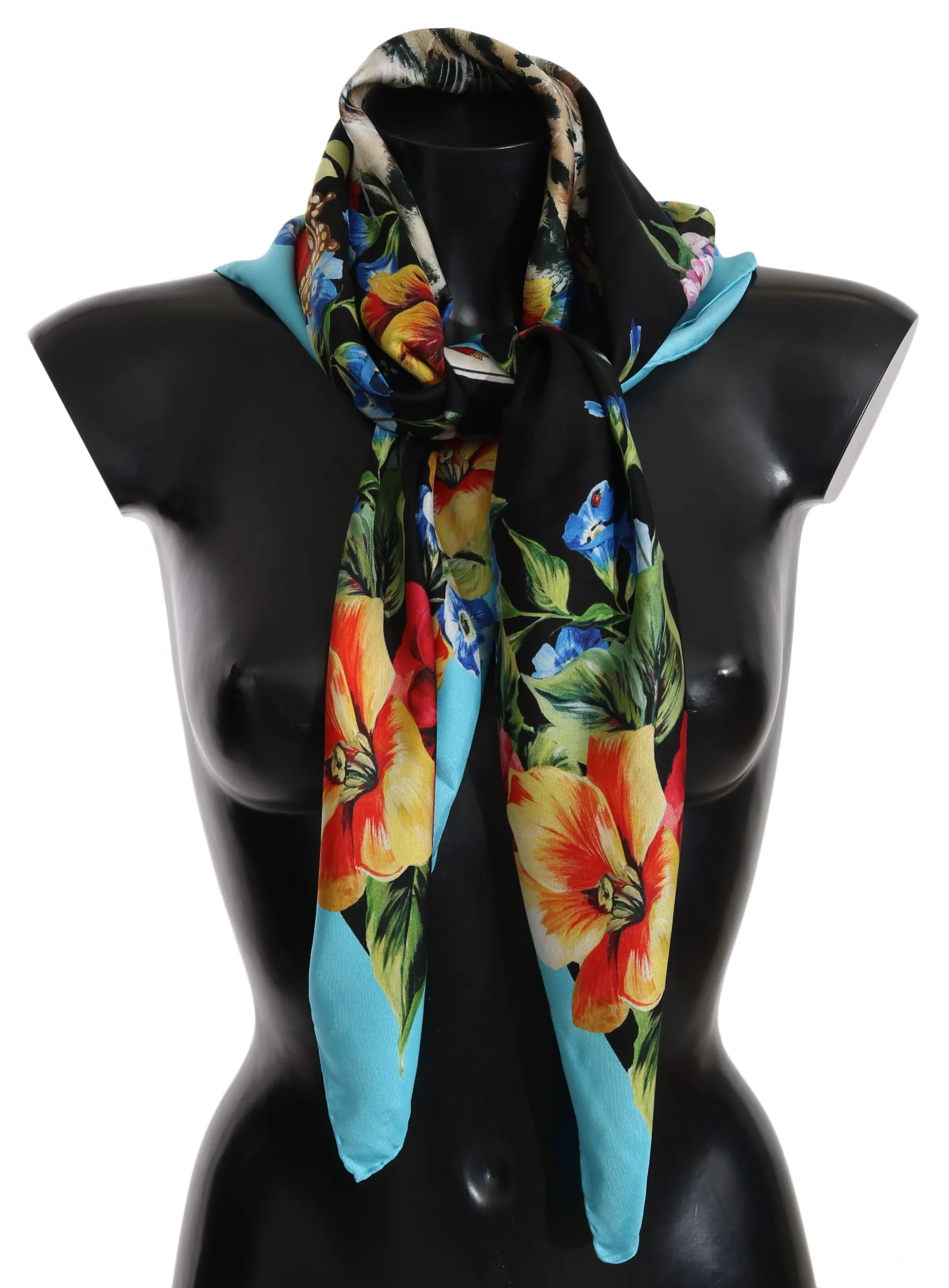 Multicolor Leopard Floral Silk Square Scarf