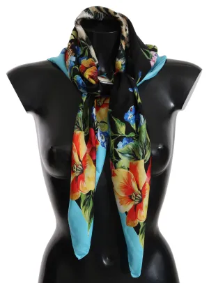 Multicolor Leopard Floral Silk Square Scarf