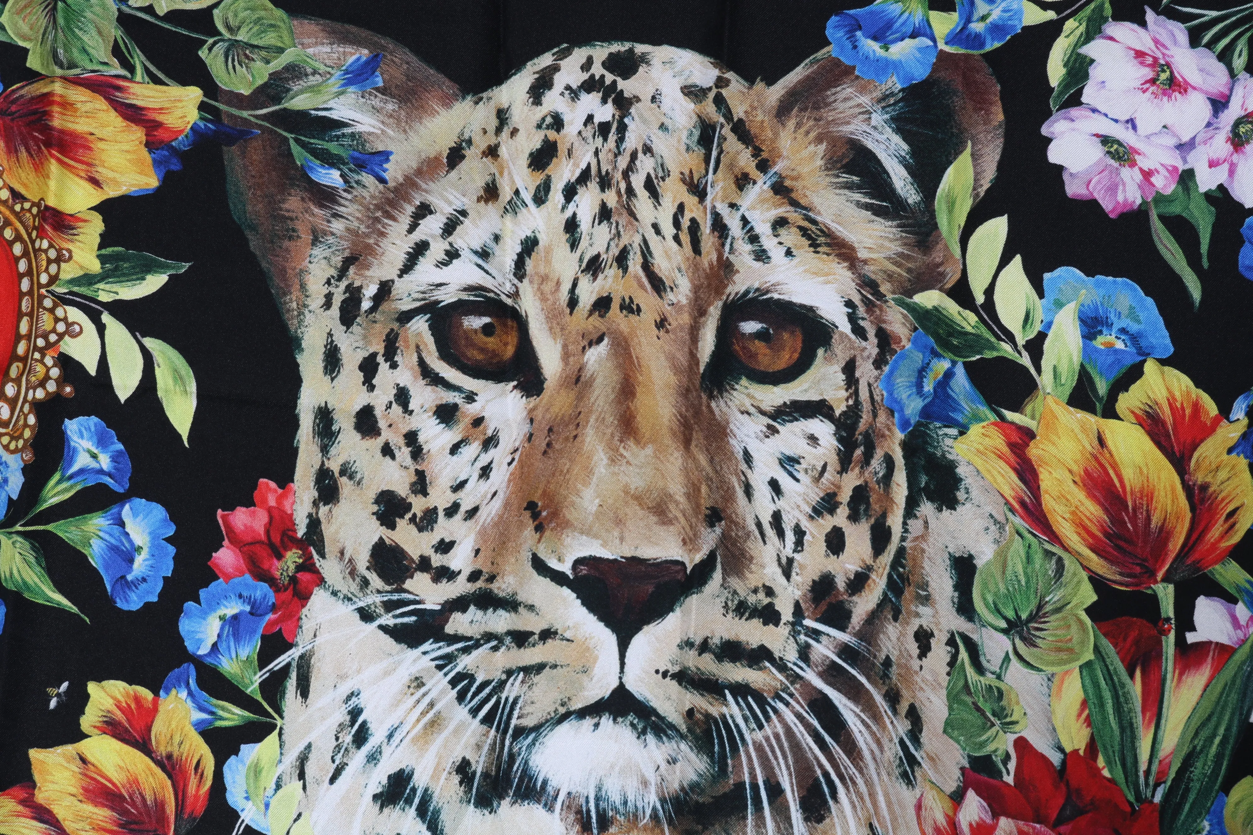 Multicolor Leopard Floral Silk Square Scarf