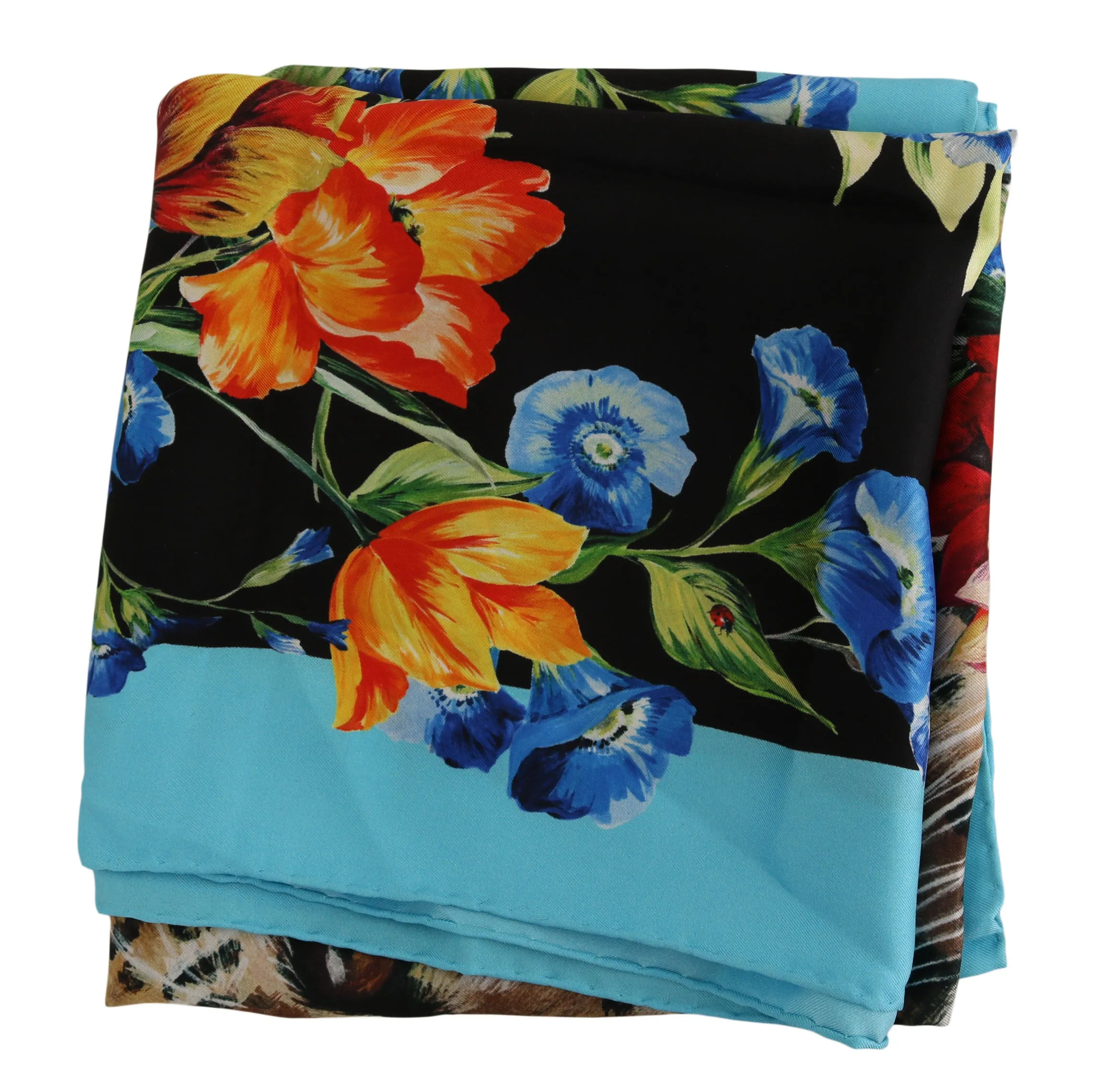 Multicolor Leopard Floral Silk Square Scarf