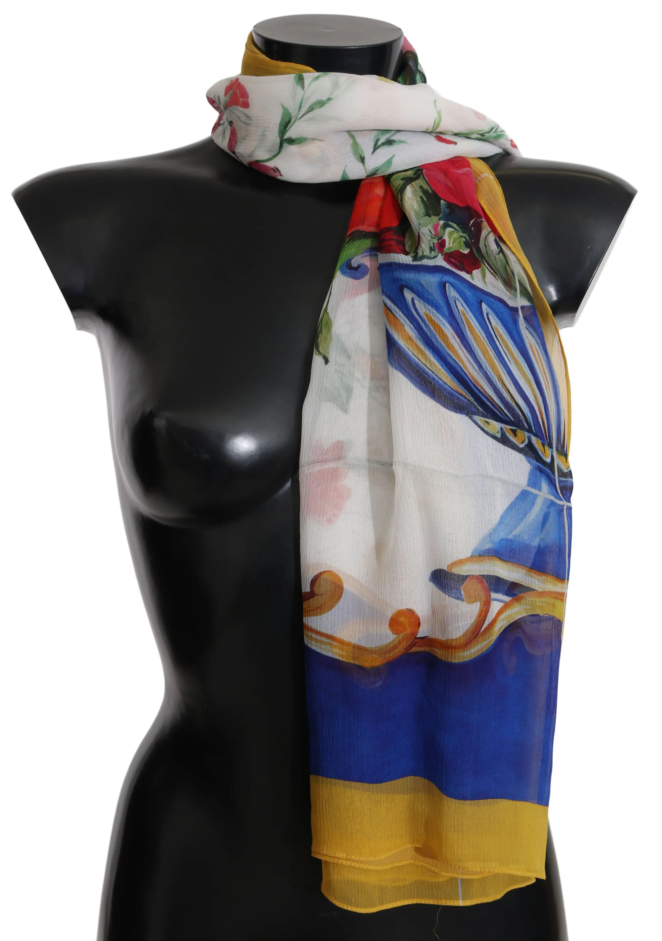 Multicolor Majolica Silk Wrap Shawl Scarf