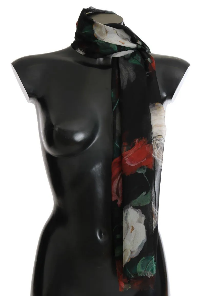 Multicolor Roses Print Silk Scarf