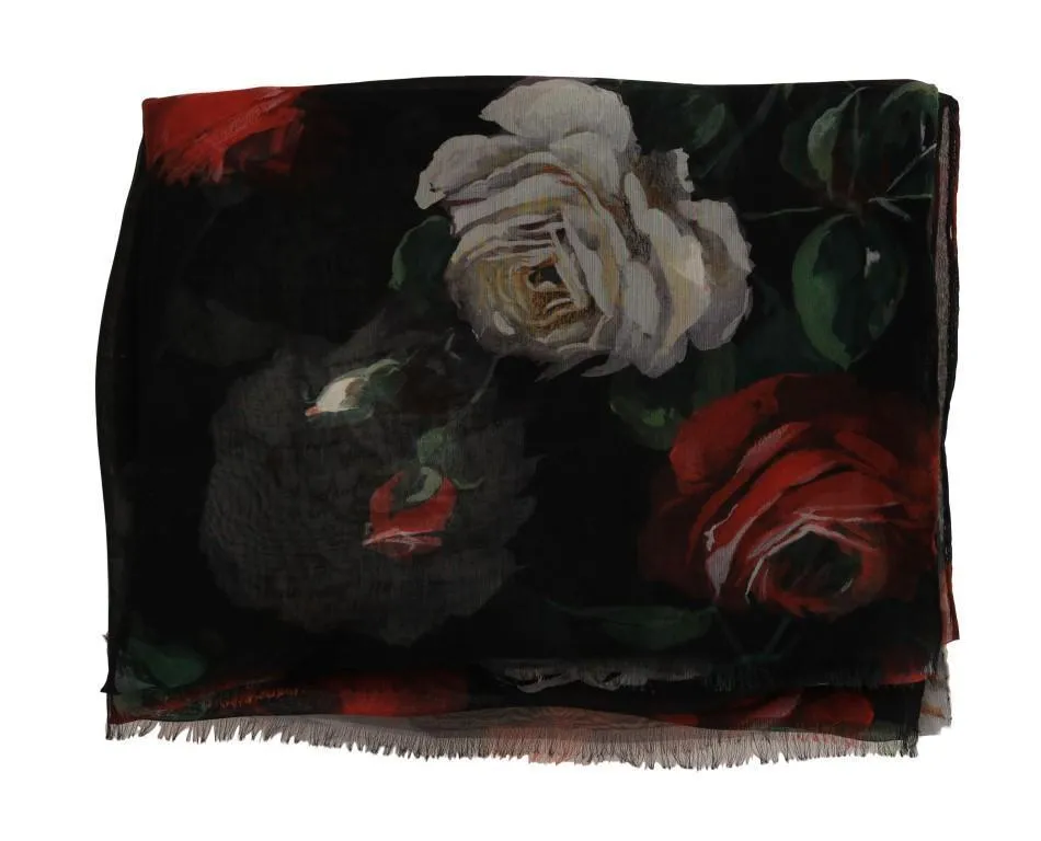 Multicolor Roses Print Silk Scarf