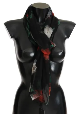 Multicolor Roses Print Silk Scarf