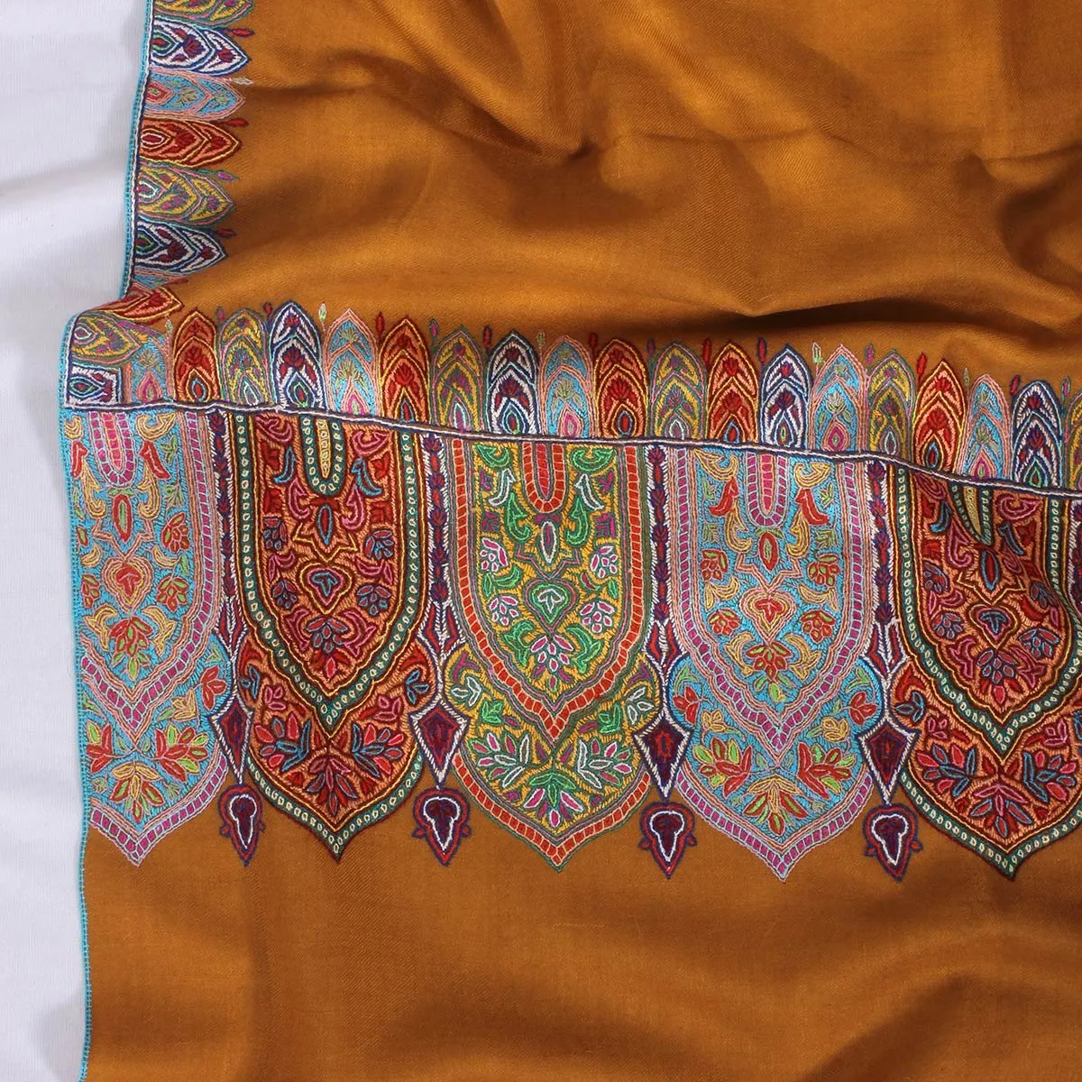 Mustard Base sozni Embroidered Big Dordaar Pashmina Shawl
