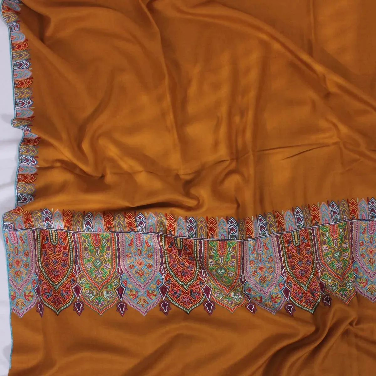Mustard Base sozni Embroidered Big Dordaar Pashmina Shawl