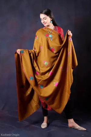 Mustard Bootidar Sozni Embroidered Handwooven Pashmina shawl
