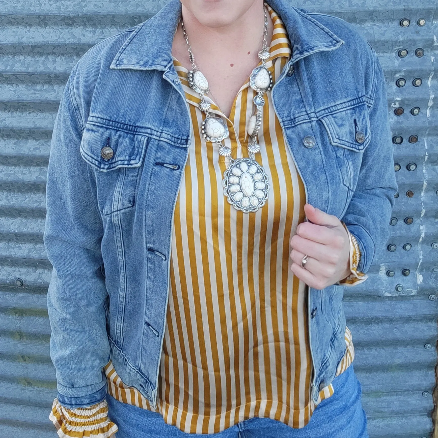Mustard Stripe Satin Top