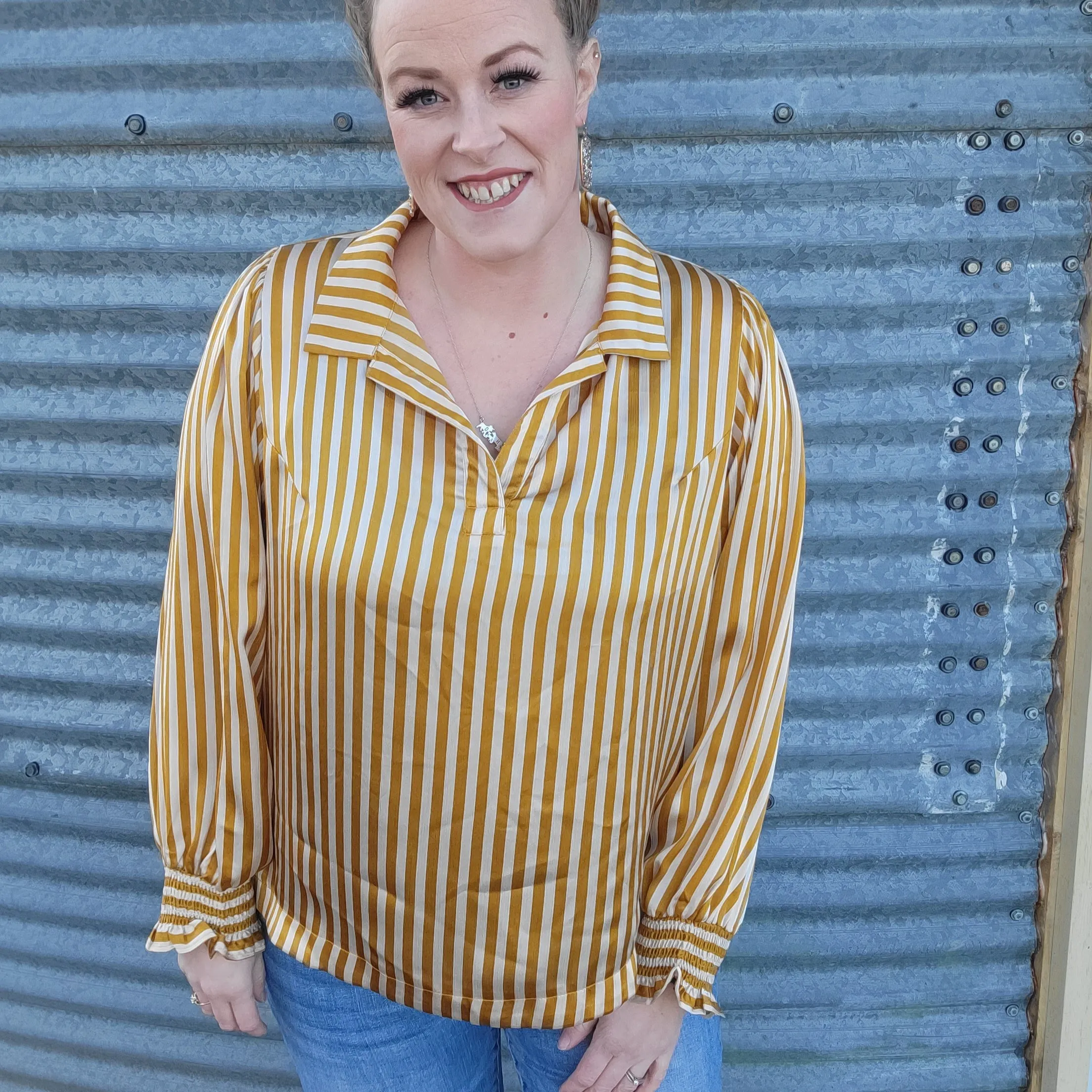 Mustard Stripe Satin Top