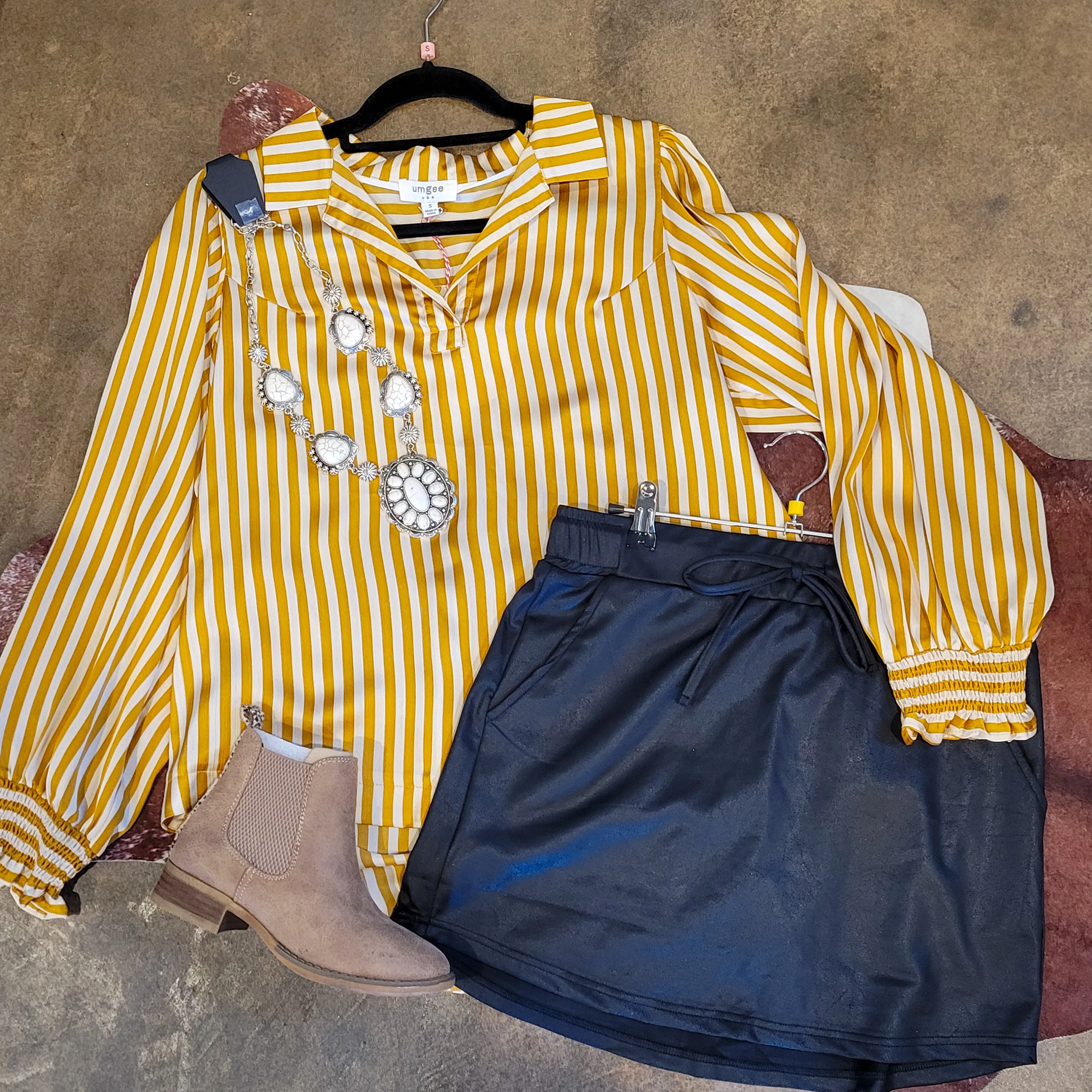 Mustard Stripe Satin Top