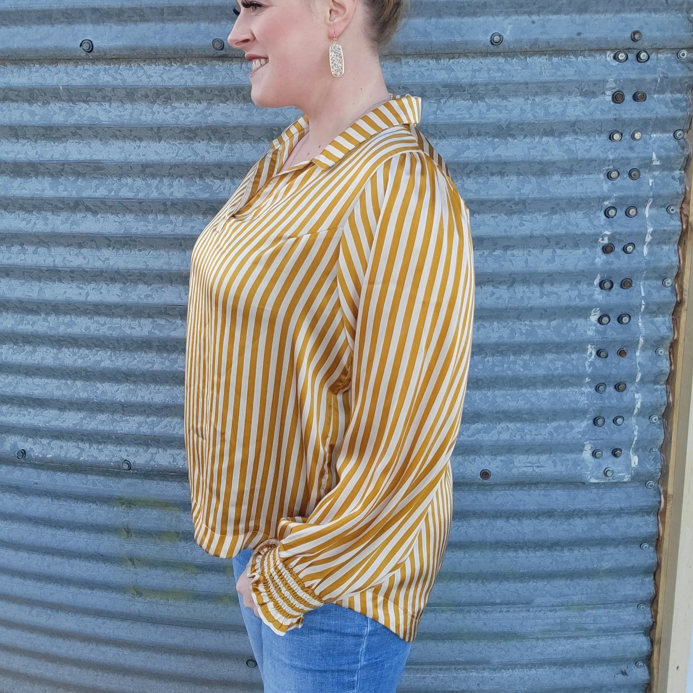 Mustard Stripe Satin Top