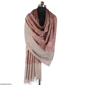 Natural Colour Paper Machie design  Sozni Embroidered Cashmere Pashmina Jamawar Shawl