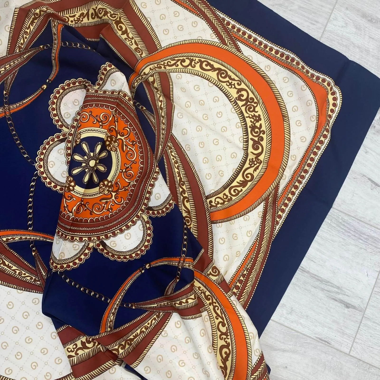 Navy & Orange Chains Square Scarf