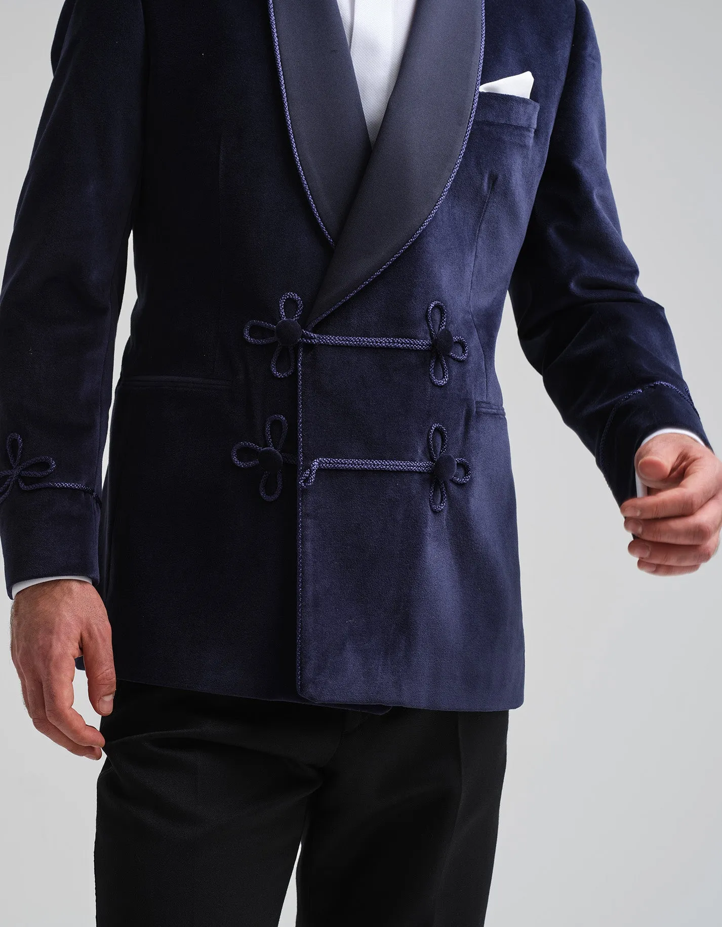 Navy Velvet Double-Breasted Smoking Jacket
