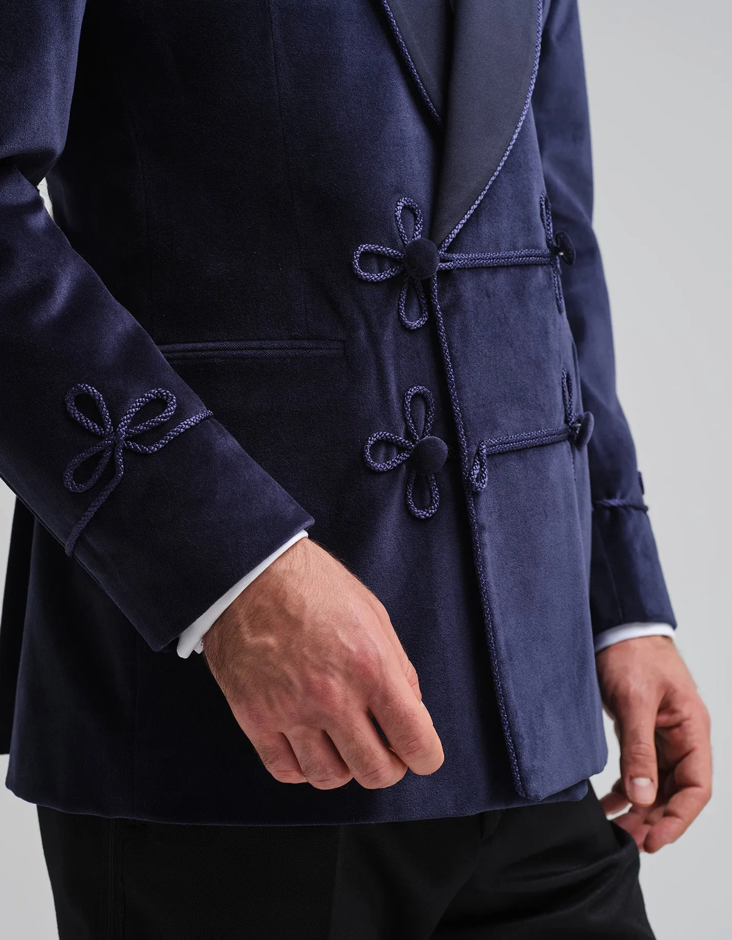 Navy Velvet Double-Breasted Smoking Jacket