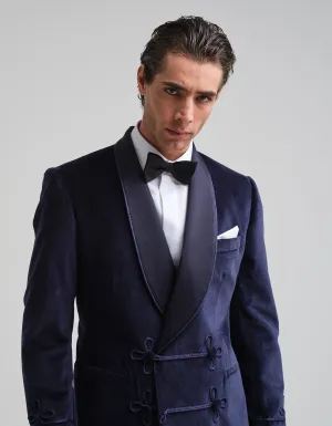 Navy Velvet Double-Breasted Smoking Jacket