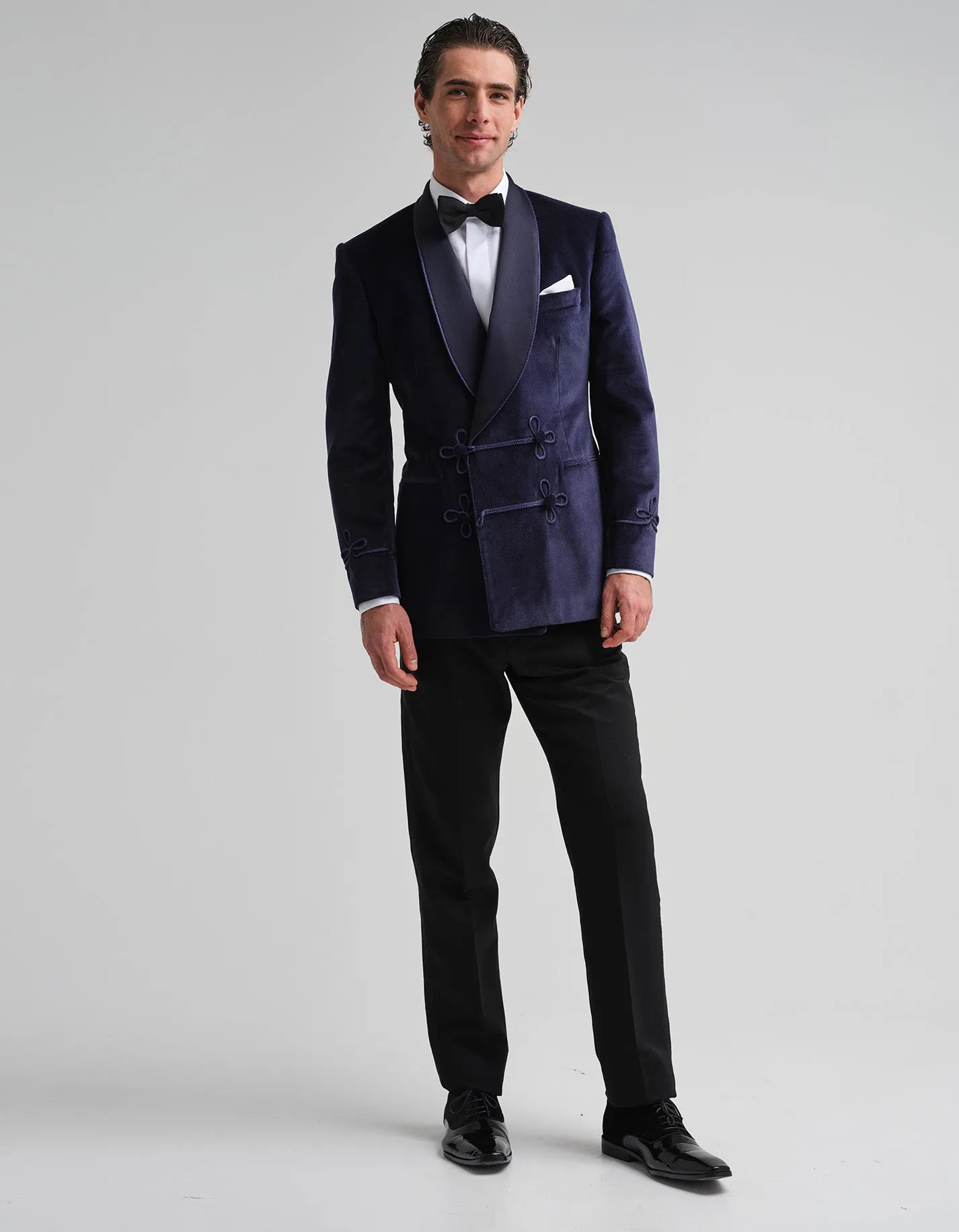 Navy Velvet Double-Breasted Smoking Jacket